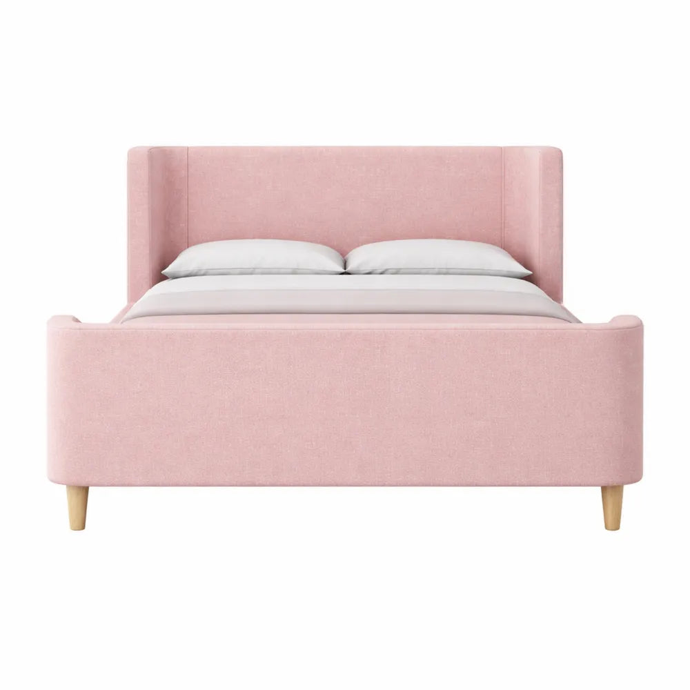Lit Plateforme Rembourré Velours Rose 90x200 cm avec Sommier à Lattes