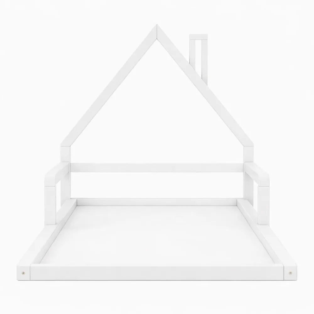 Lit enfant 90x200 cm avec sommier en bois, cadre maison