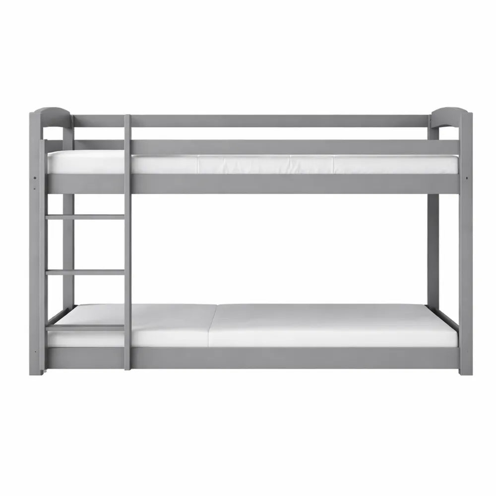 Lit Superposé 90x200 cm avec Échelle et Barrière de Sécurité, Cadre en Bois pour Enfant, Sommier à Lattes Inclus (Gris)