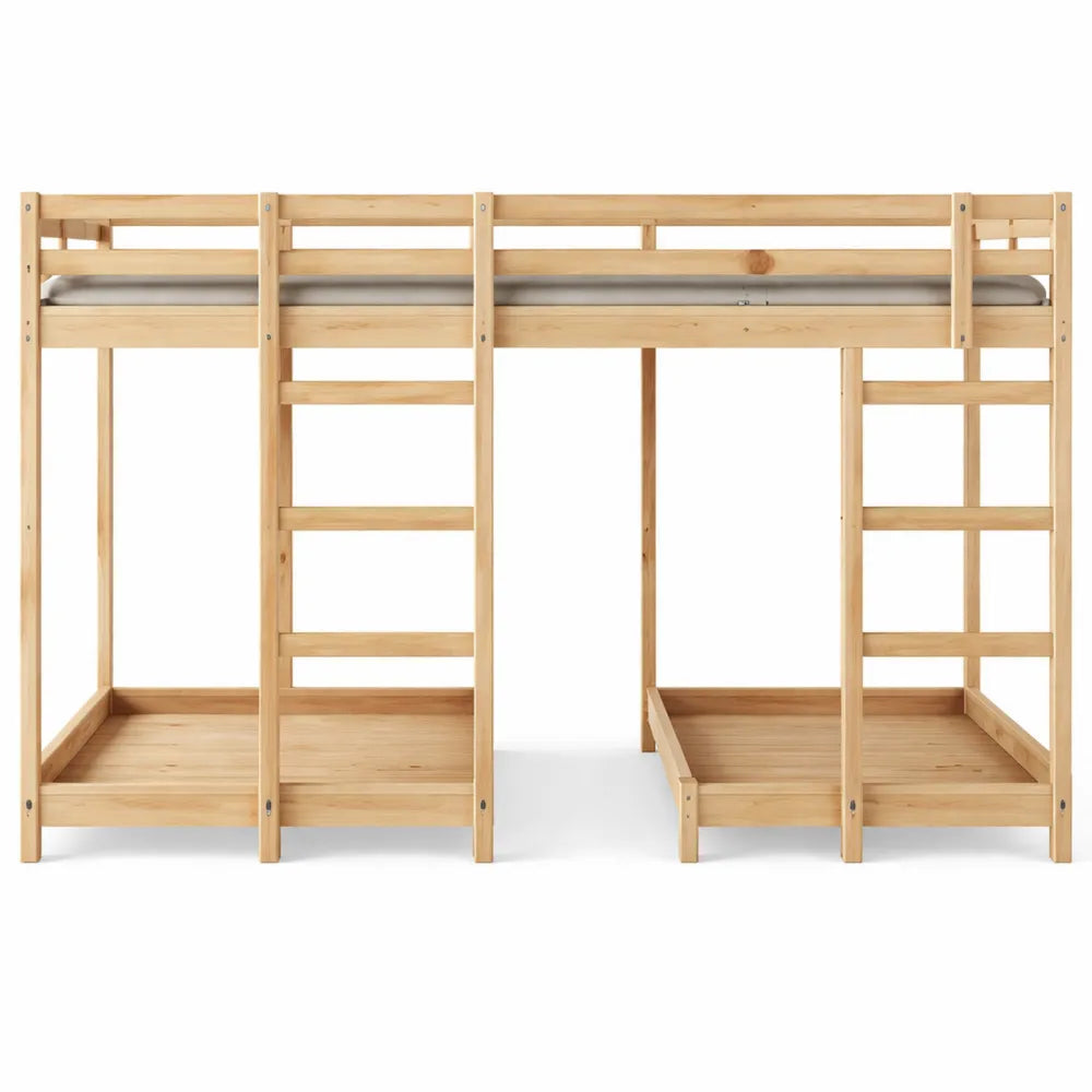 Lit superposé triple en bois marron avec rangement intégré 160 x 200 cm