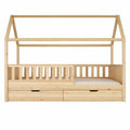 Lit pour Enfants en Bois Naturel avec Tiroirs et Protection Anti-Chute