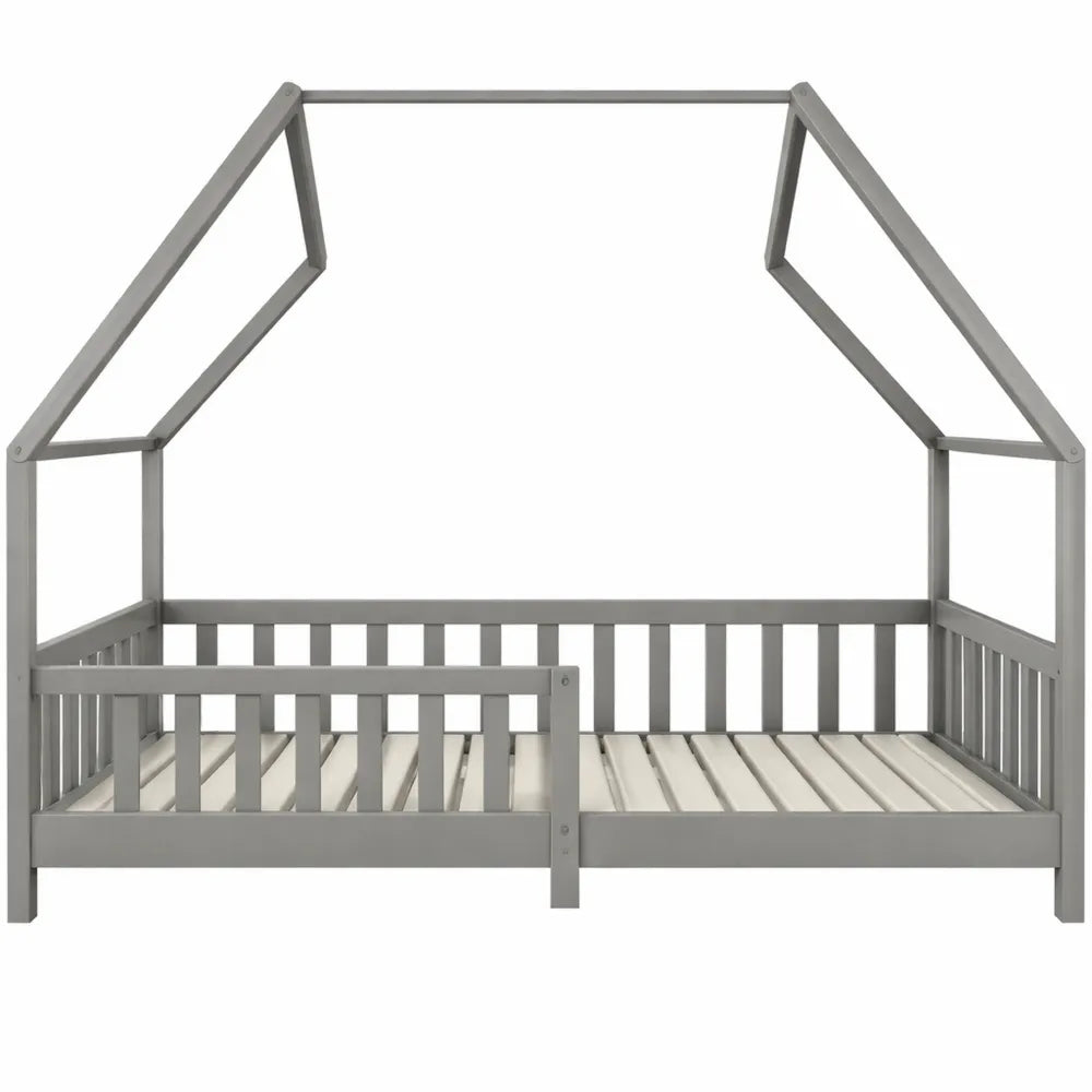 Lit enfant cabane en bois massif gris 90x190 cm