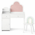 Coiffeuse Enfant avec Miroir Amovible et Tabouret, Meuble de Maquillage avec Rangement, Blanc
