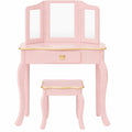 Coiffeuse et Tabouret Enfant avec Miroir - Rose