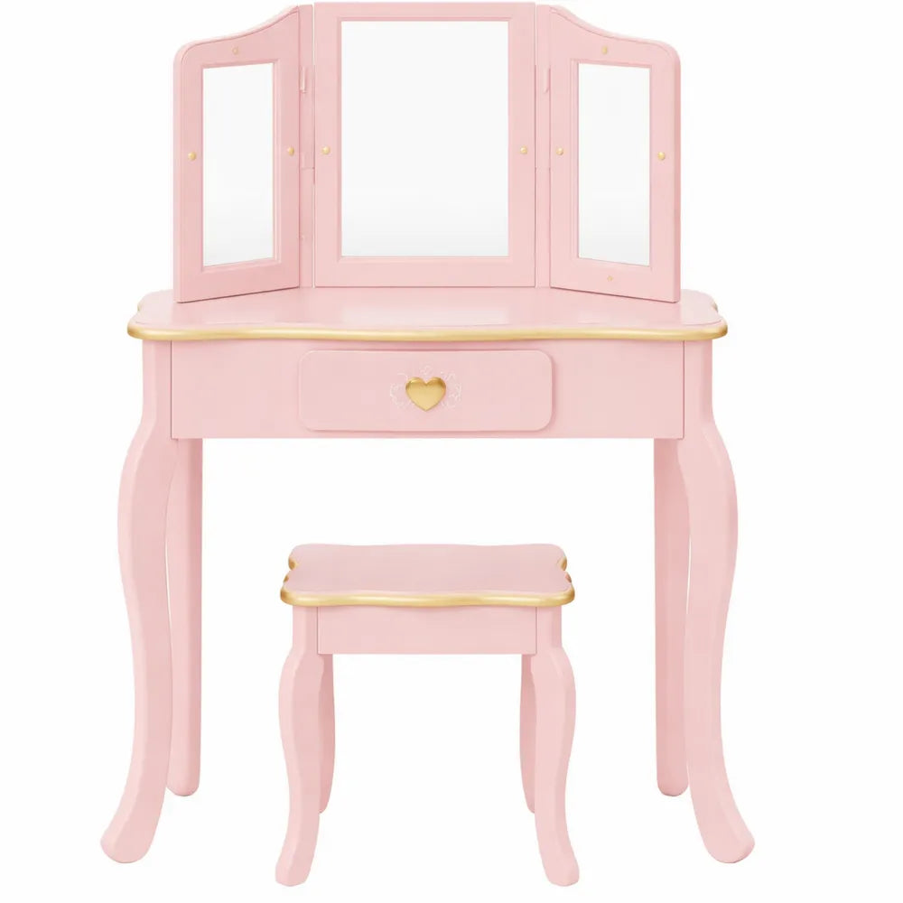 Coiffeuse et Tabouret Enfant avec Miroir - Rose