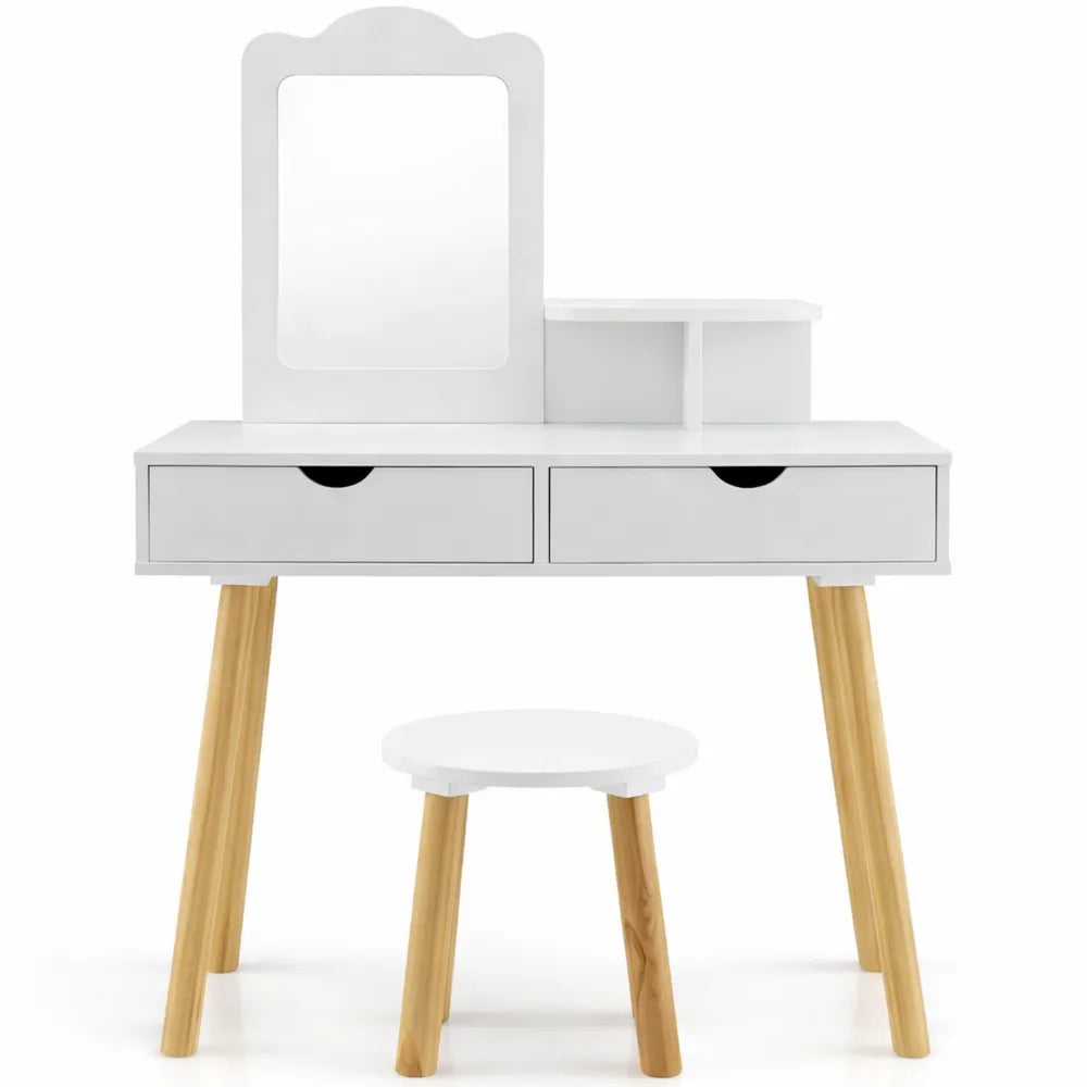 Table de Maquillage Enfant avec Miroir Amovible et Rangement