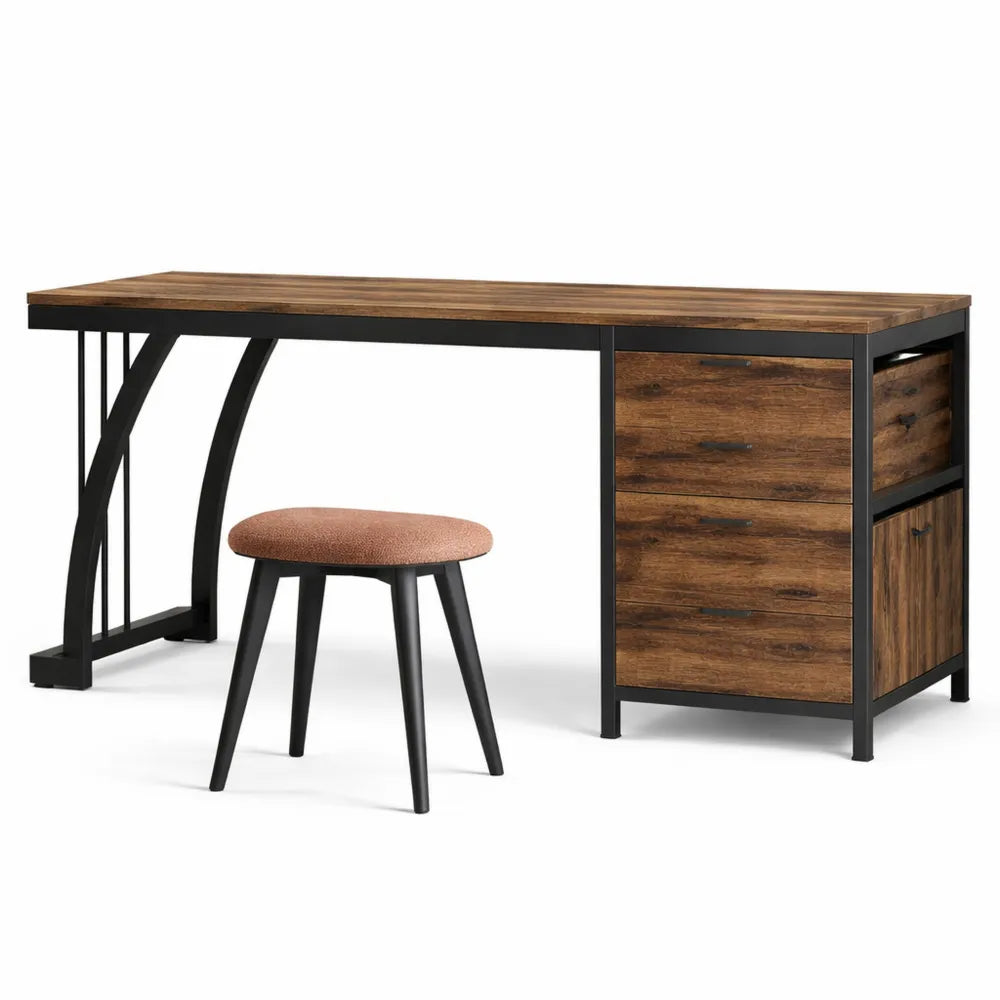 Table de maquillage chic 150 cm avec 3 tiroirs réversibles en marron rustique
